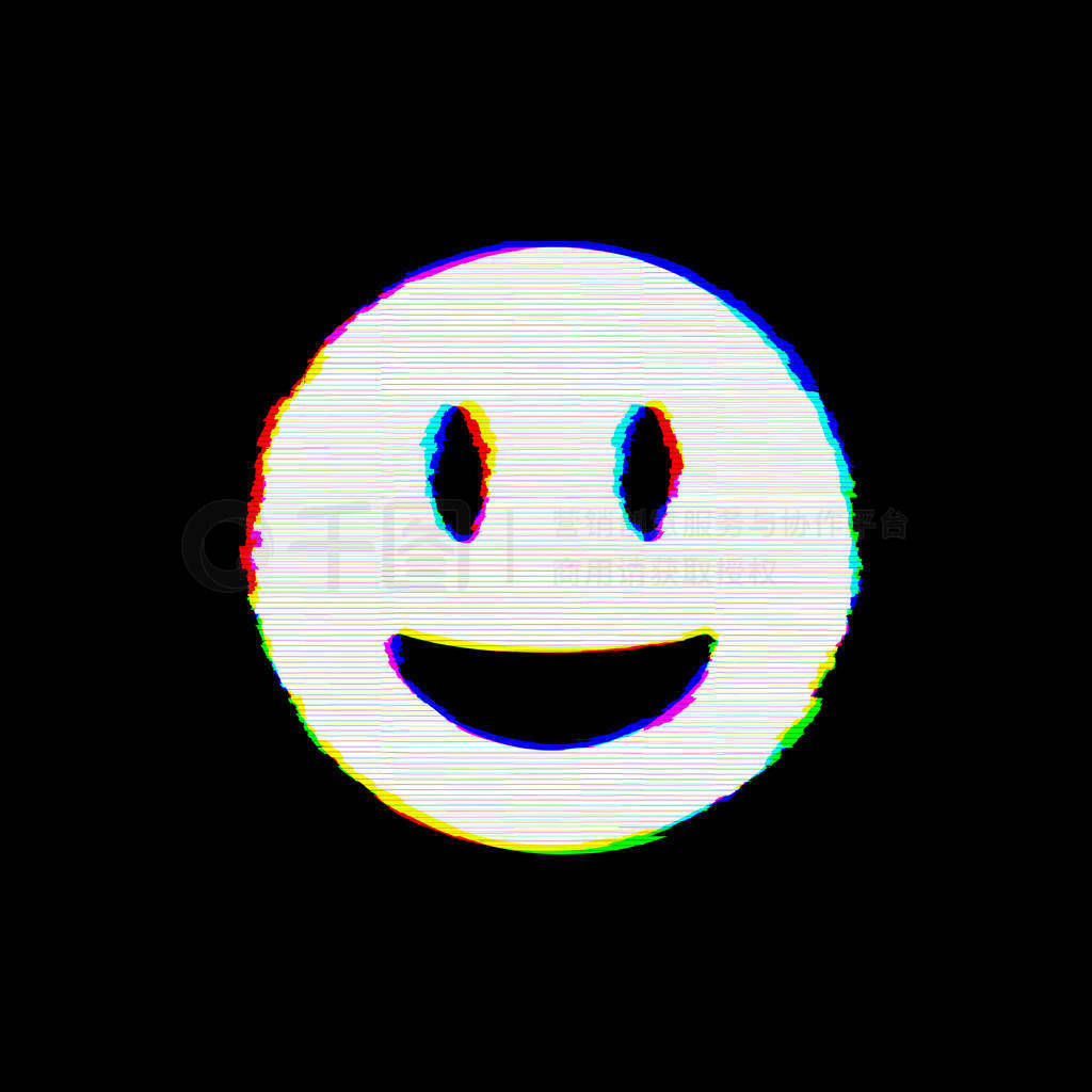 Symbol grin has defects. Glitch and stripes
