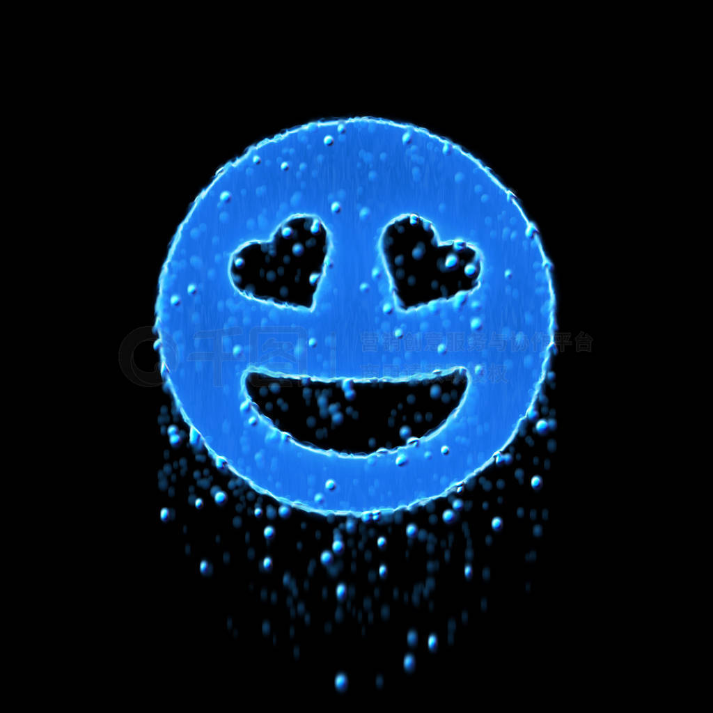 Wet symbol grin hearts is blue. Water dripping