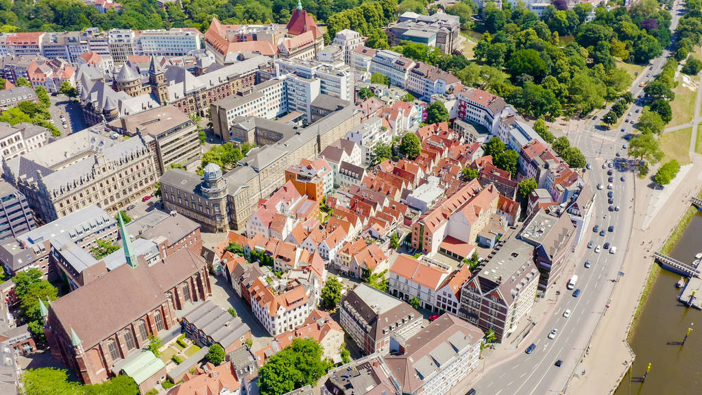 Bremen, Germany. Bremen Schnoor ( Schnoorviertel ). View in flig