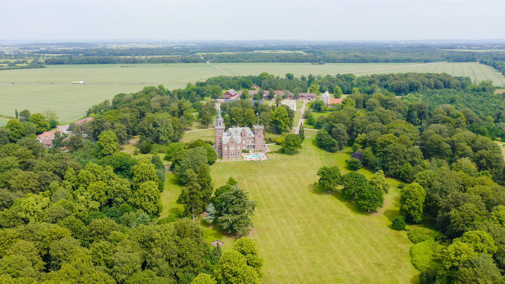 Sweden. Castle on the banks of the Oresund Strait, From Drone