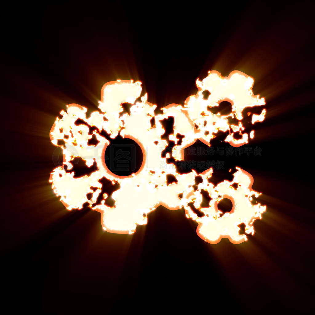 Symbol cogs burned on a black background. Bright shine