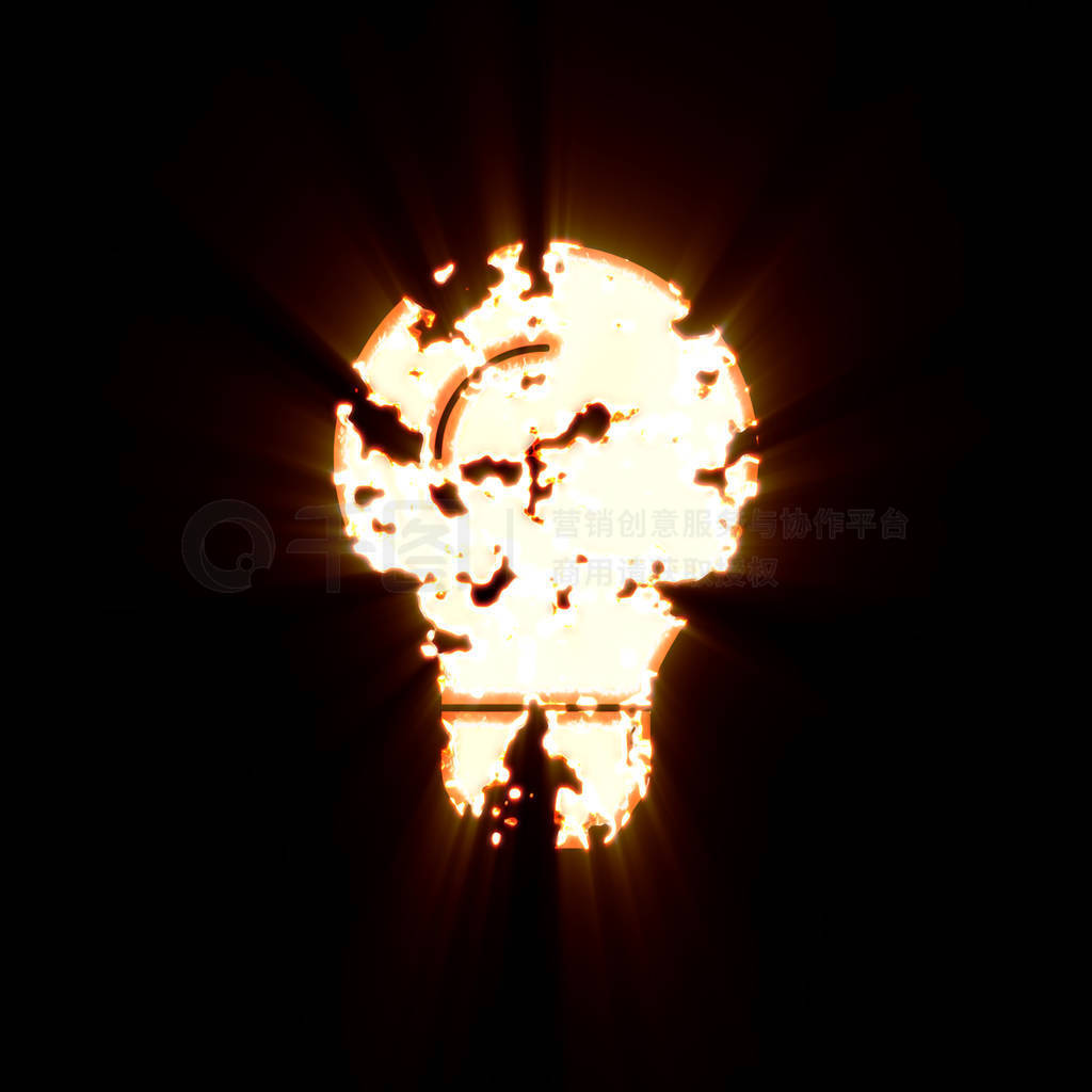 Symbol lightbulb burned on a black background. Bright shine