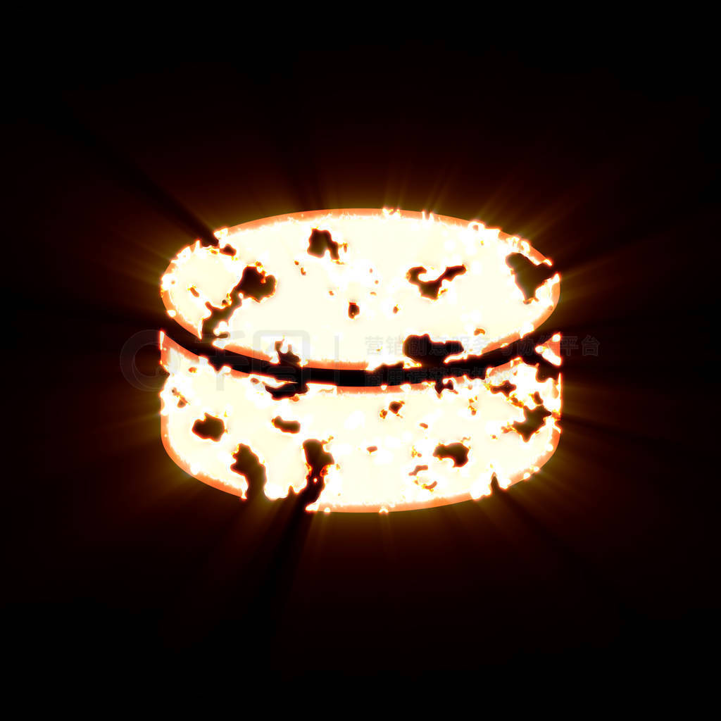 Symbol hockey puck burned on a black background. Bright shine