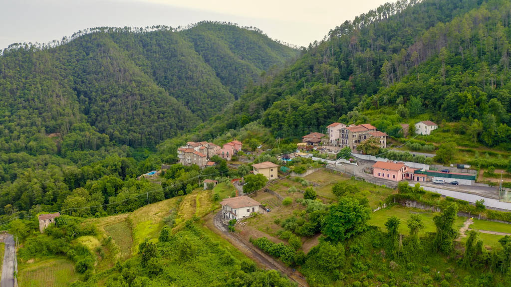 Italy. Forest covered mountains and villas. The territory of Pig
