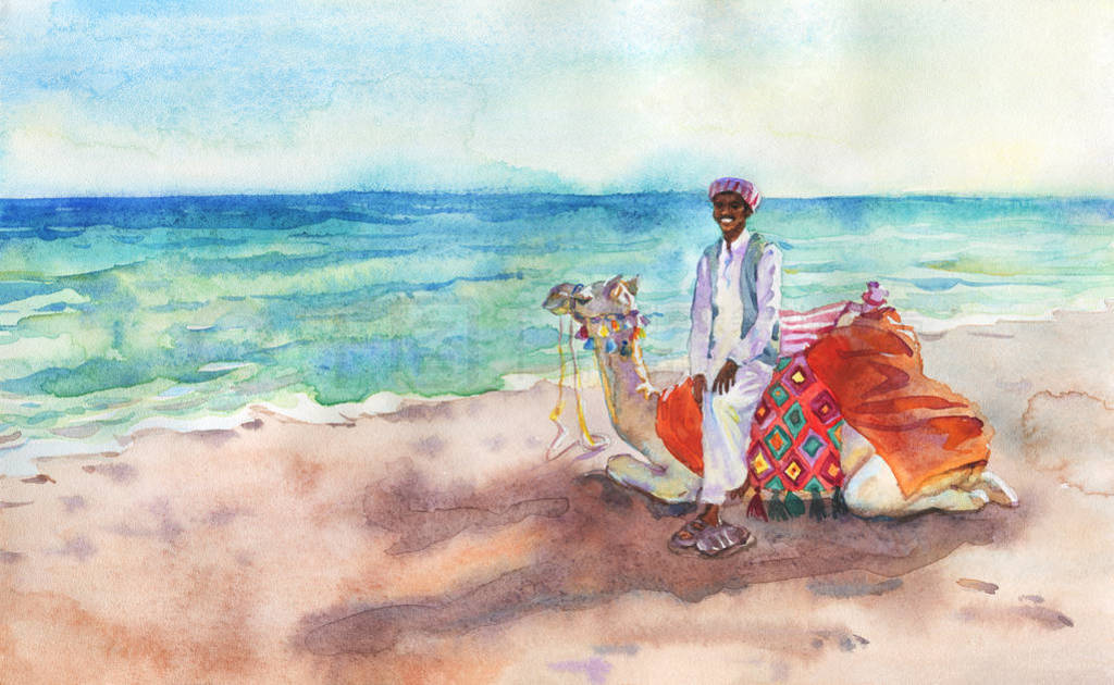 Painting arabian man and camel