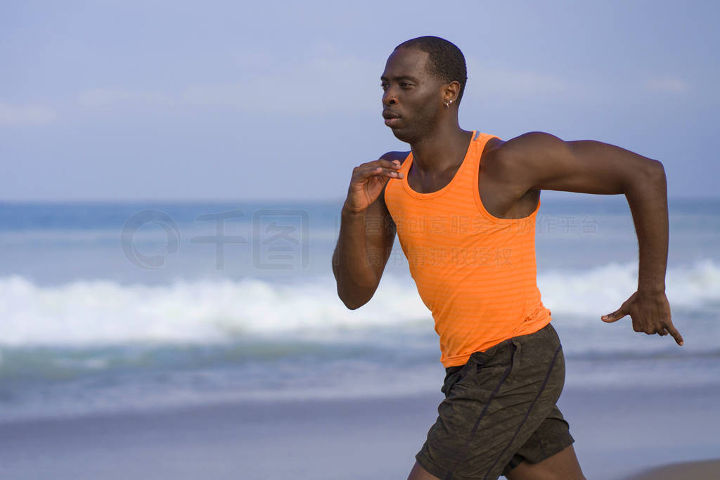 young attractive and fit black African American man running on t