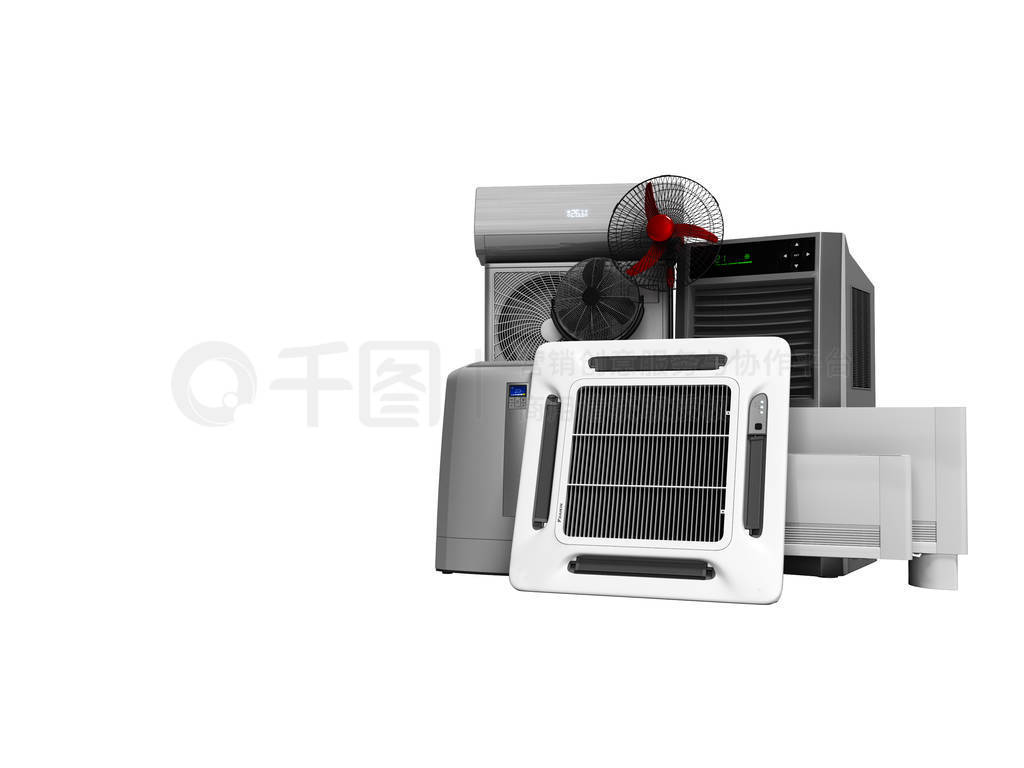 Concept set of equipment for heating and cooling of premises 3d