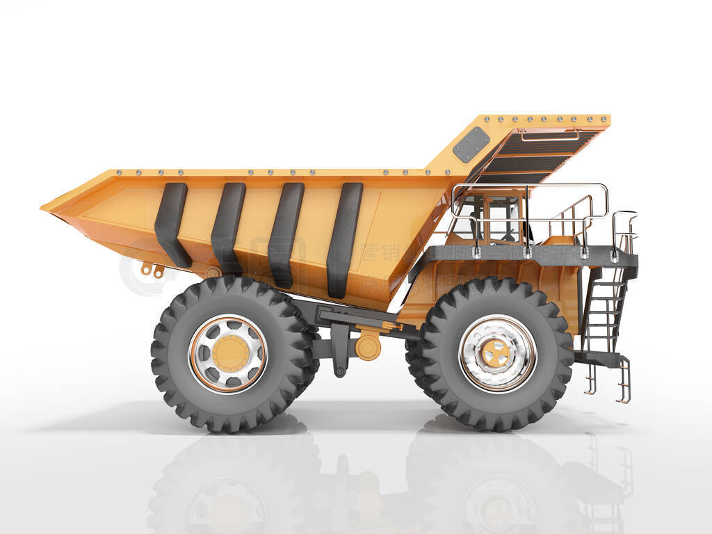 Concept orange dump truck 3D rendering on white background with