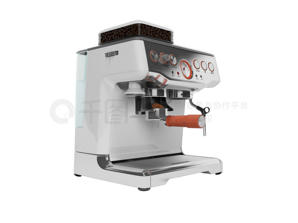 3D rendering metal home coffee machine with water tank on white