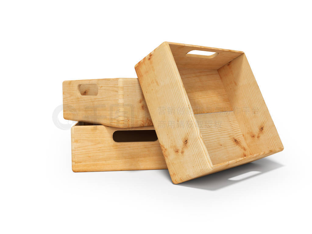 3d rendering set of wooden deep box for transporting goods over