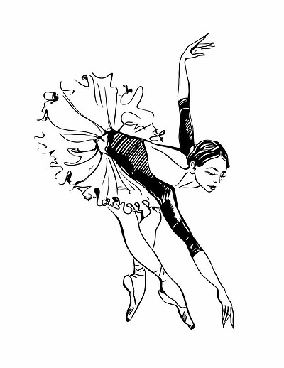 女孩跳舞黑白素描芭蕾向量