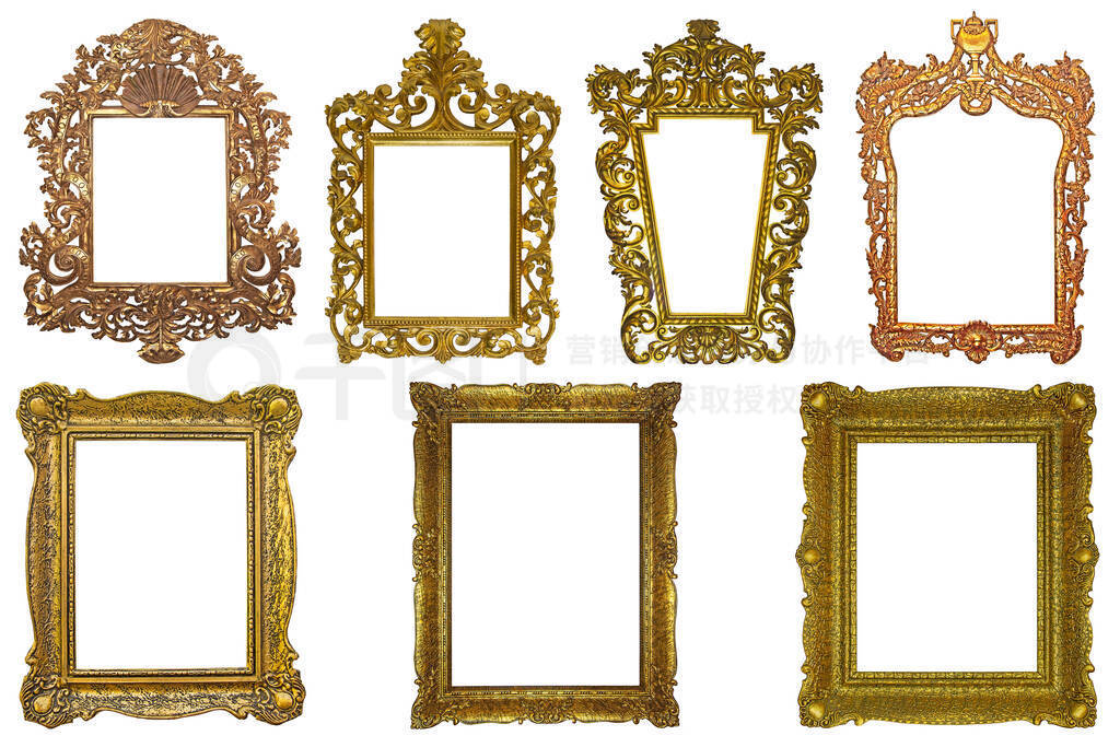 Set of rectangle Decorative vintage gilded golden wooden frames