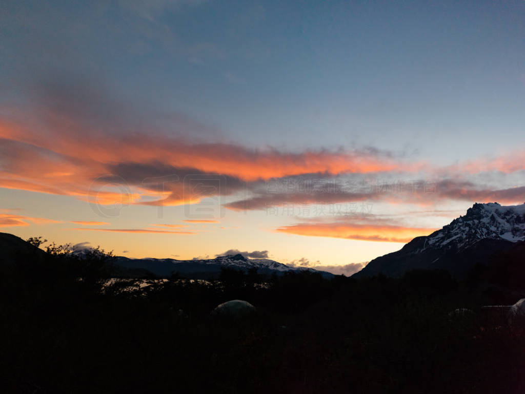 Sunset Over Cuernos Campsite in Torres del Paine National Park,
