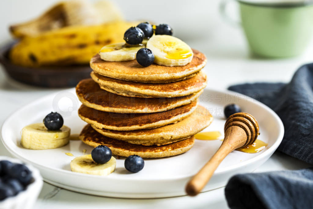 Banana,Oat Pancakes with fresh Blueberry and Banana