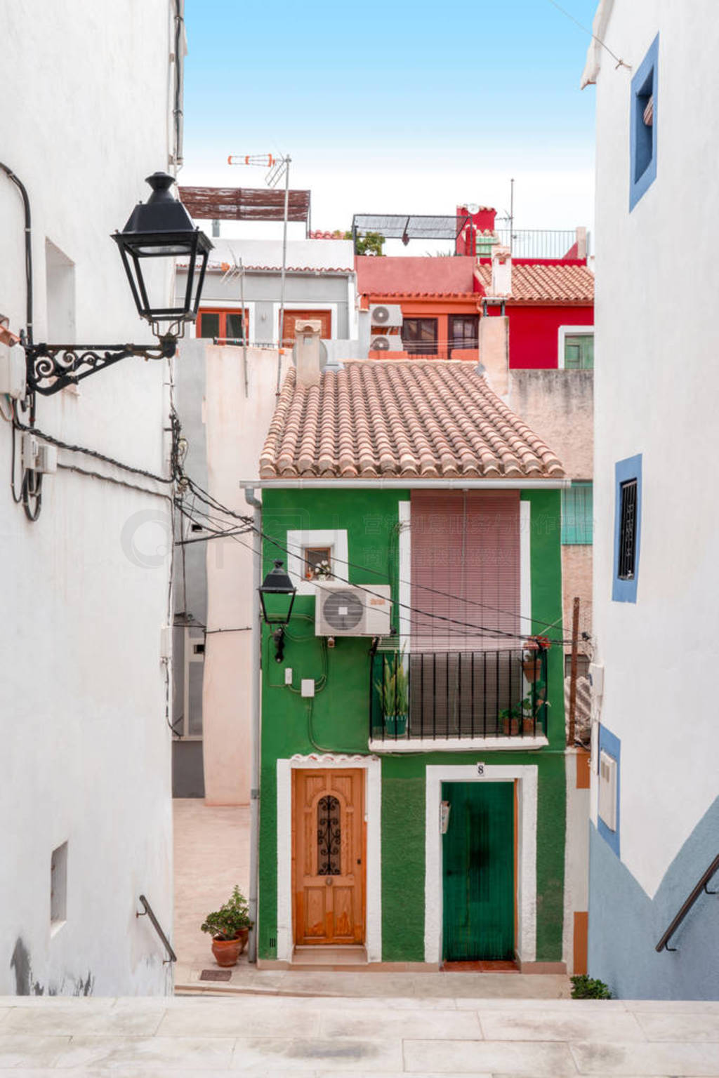 Bright colorful houses - townhouses on the Mediterranean coast.