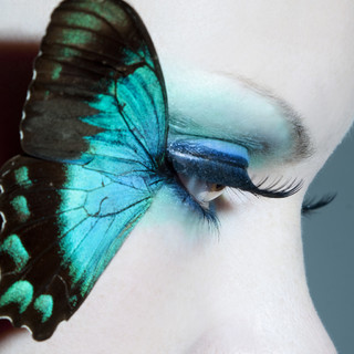 美丽的女人眼睛关闭与蝴蝶的翅膀