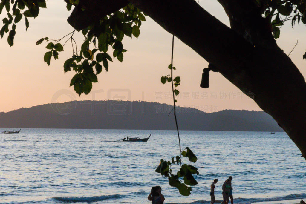 Travel Boat On Thailand Island Beach. rocks Tropical Coast Asia