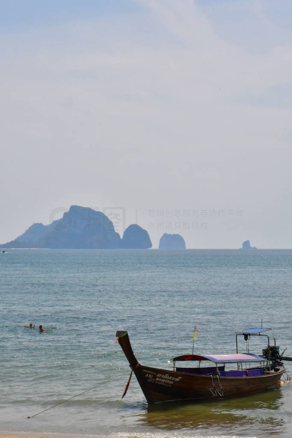 Travel Boat On Thailand Island Beach. rocks Tropical Coast Asia