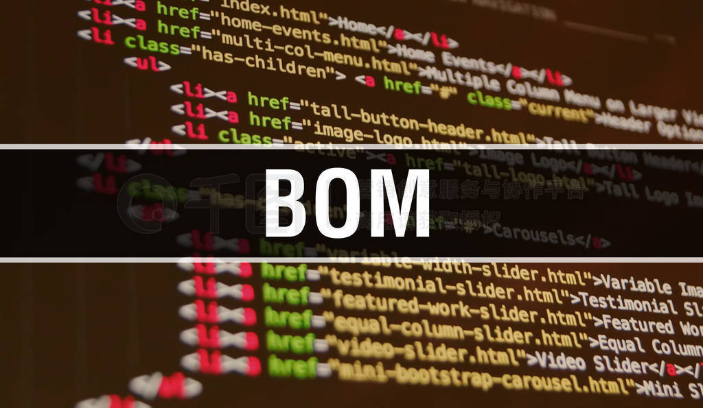 BOM concept illustration using code for developing programs and