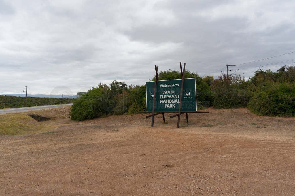 Welcome sign at the entrance to main rest camp in Addo elephant