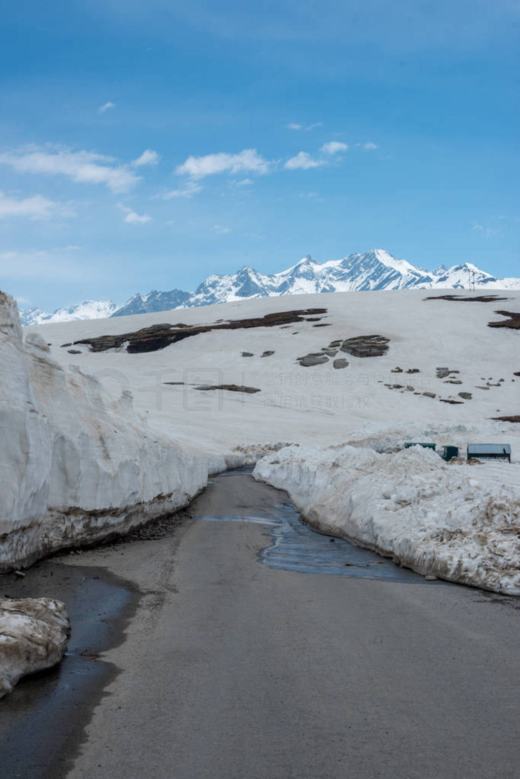 Empty Road at Snow Covered Rohtang pass in June