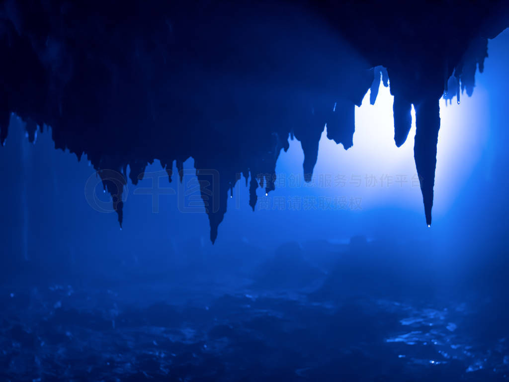 Black silhouette of limestone protrusion within the underground