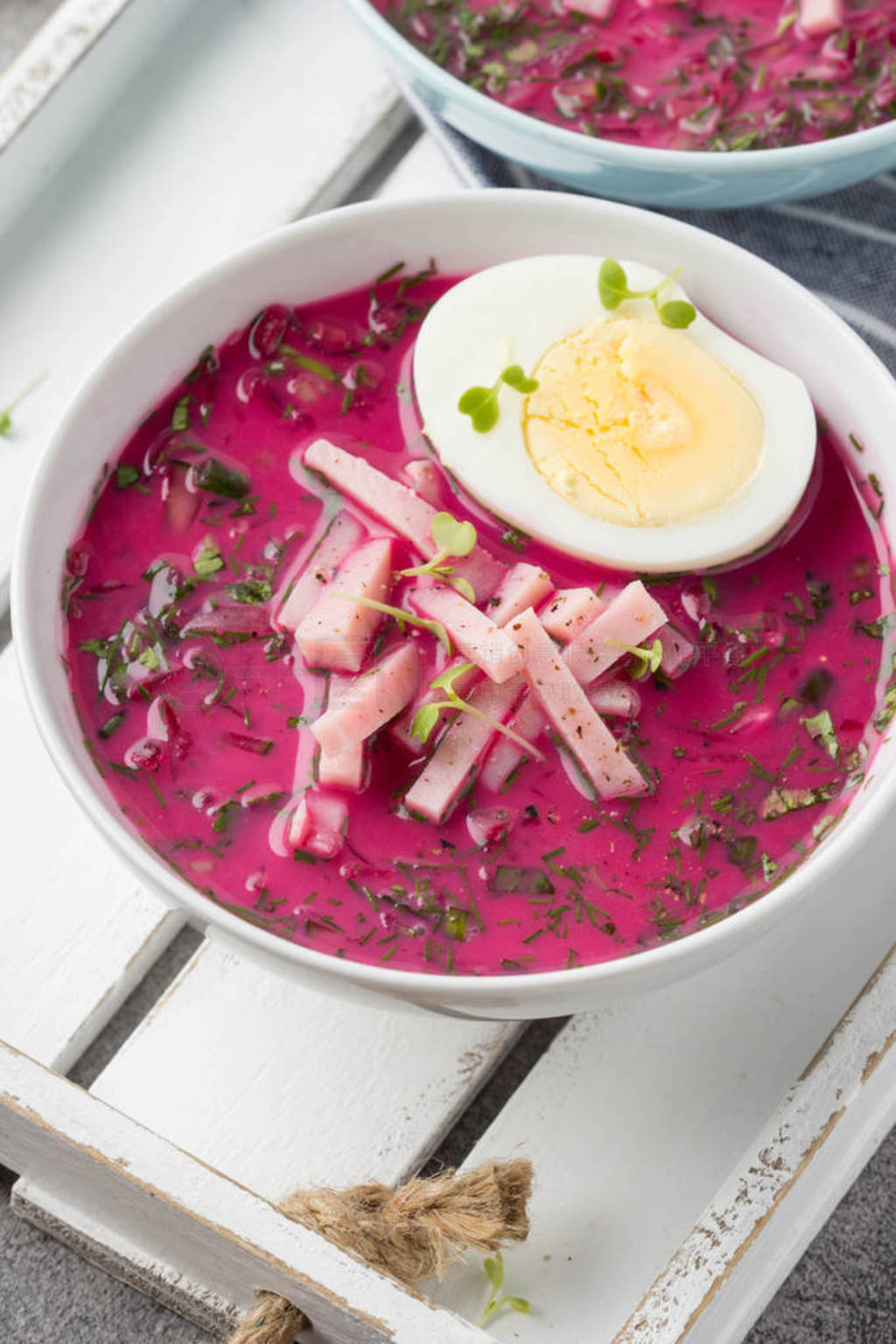 Cold beet soup, traditional Lithuanian dish, summer food. Fresh