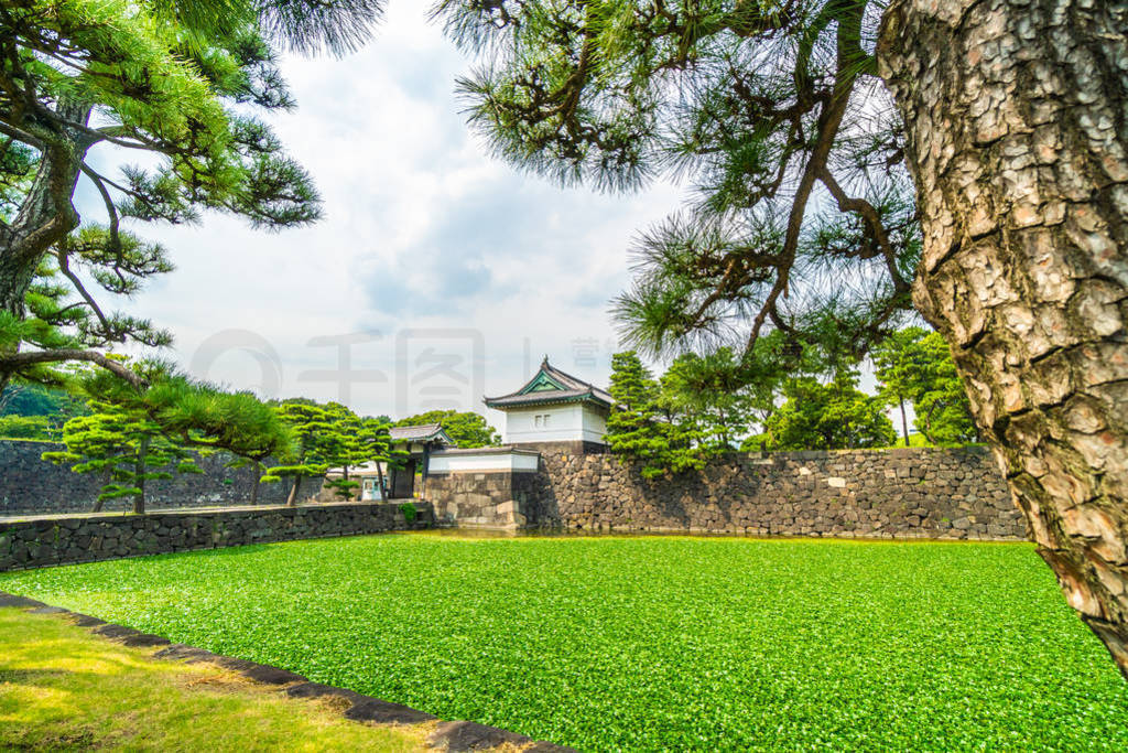 Beautiful old architecture imperial palace castle with moat and