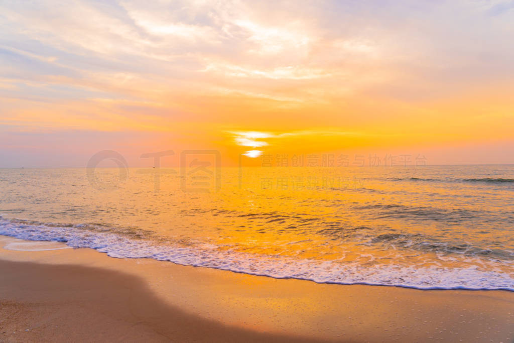 Beautiful outdoor landscape of sea and tropical beach at sunset