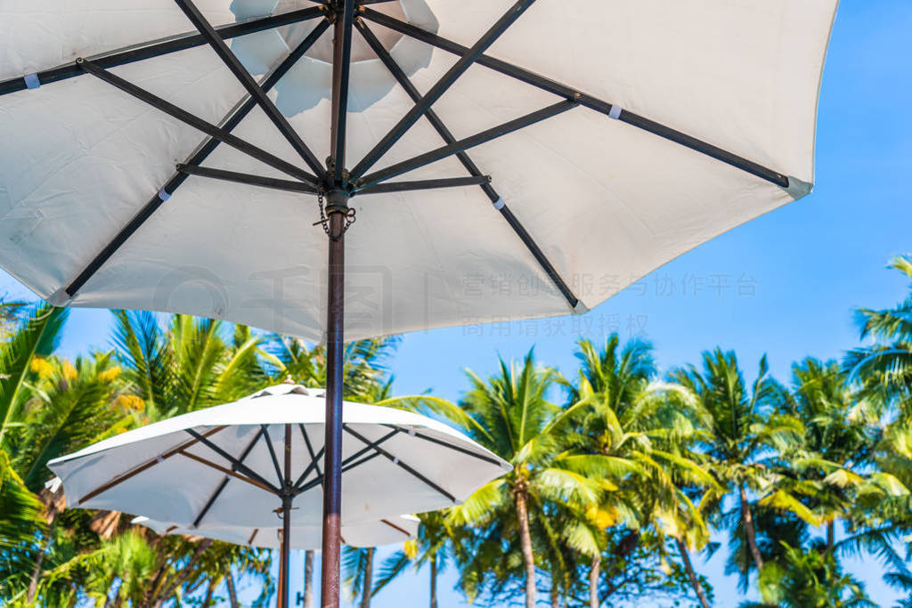 Beautiful landscape of sea ocean on sky with umbrella and chair