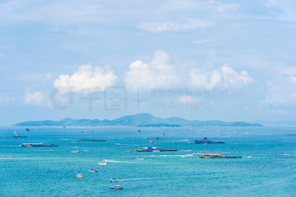 Beautiful landscape and sea ocean with white cloud and blue sky