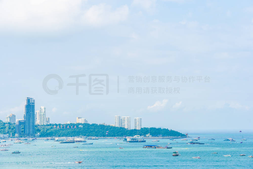 Beautiful landscape and sea ocean with white cloud and blue sky