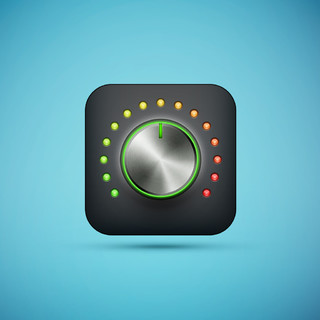 黑色 app 图标与音乐音量控制旋钮