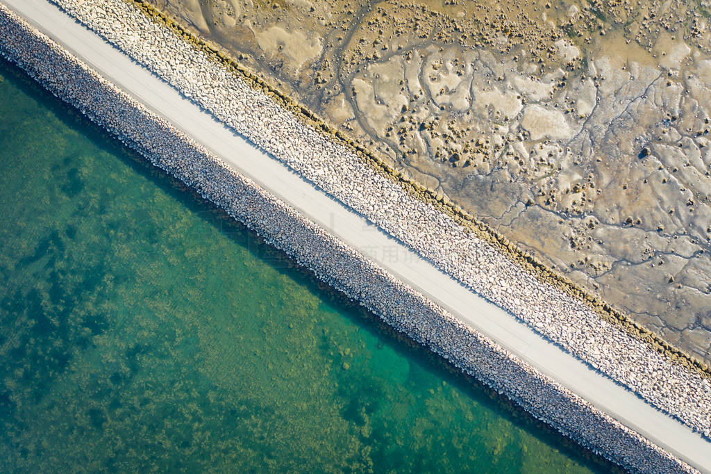 Aerial view on road in Iceland. Aerial landscape above highway.