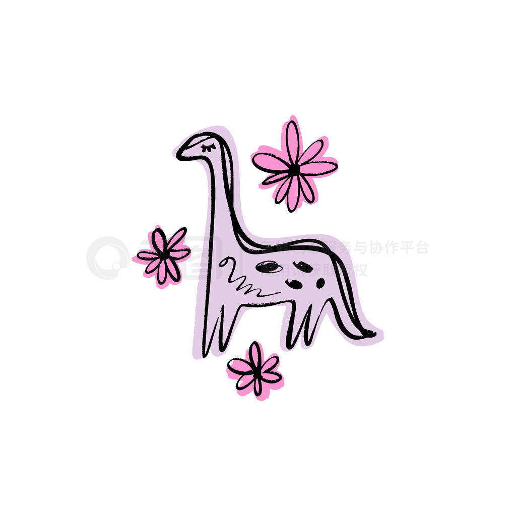 s handwriting. Funny doodle cute girl diplodocus dinosaur. Baby