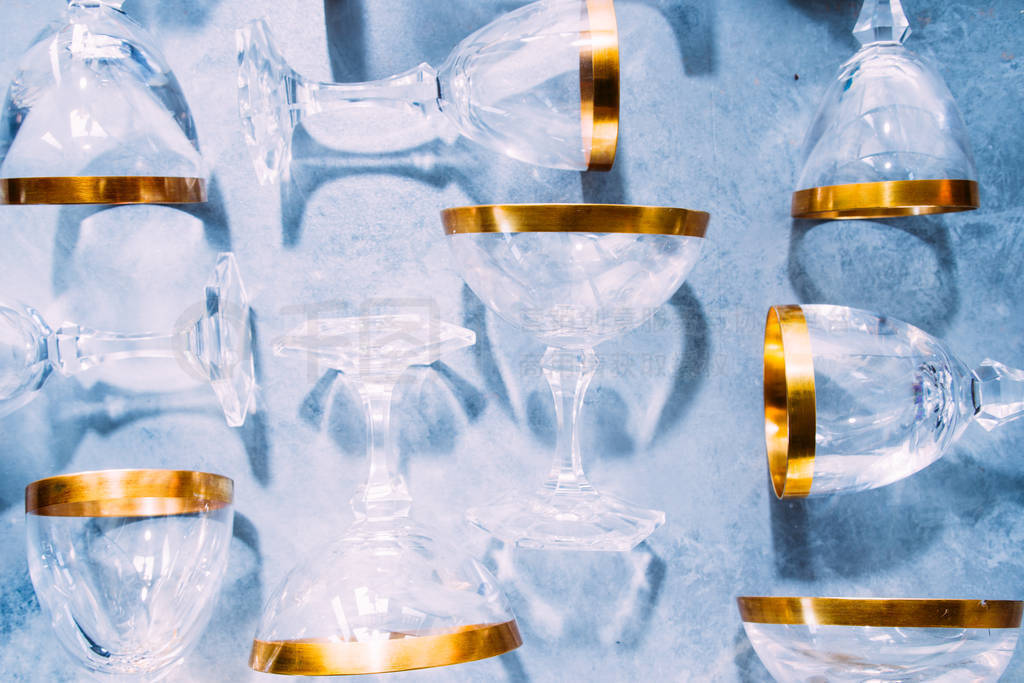 Elegant Champagne glasses with 18 carat gold studio shot