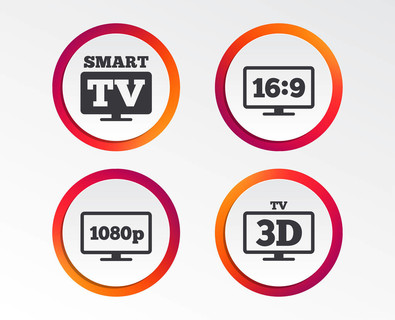 智能电视模式图标 高宽比16:9宽屏符号 全高清1080p分辨率