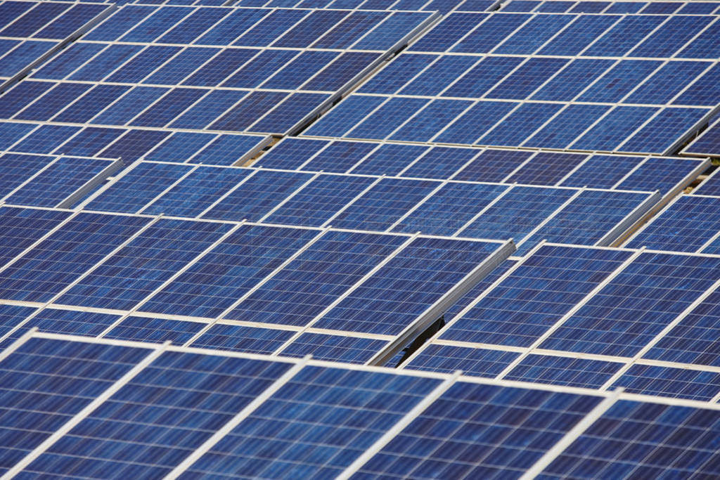 Solar panel plant. Sustainable renewable power energy.