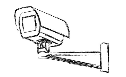 黑色和白色监控摄像机 (cctv) 警告标志矢量
