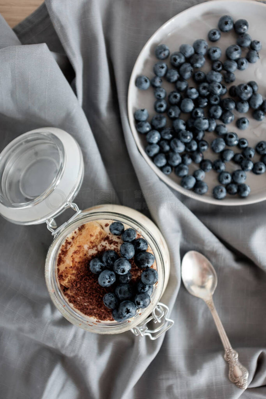 A healthy dessert tiramisu with blueberries.