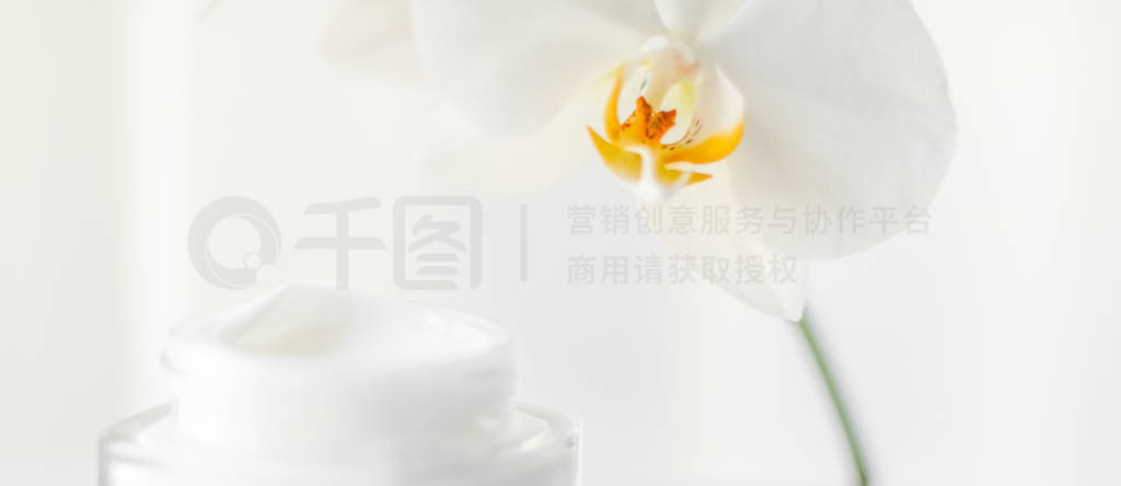 Face cream moisturizer jar and orchid flower, moisturizing skin
