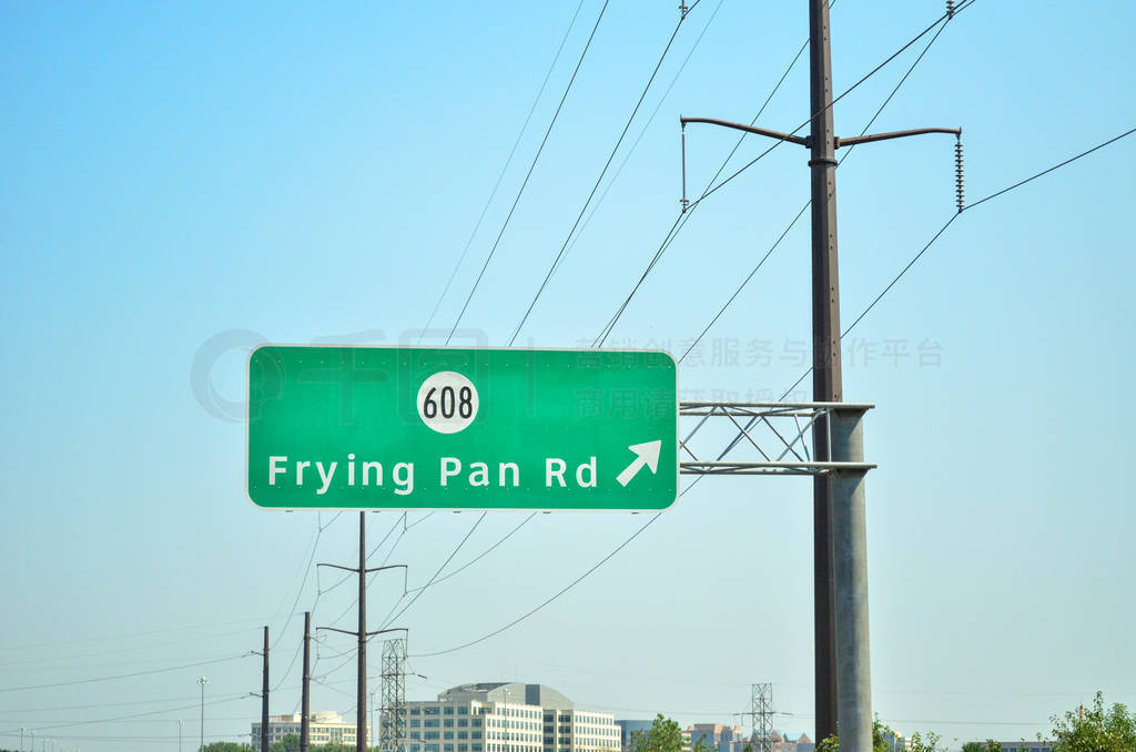 Herndon, Virginia - June 2, 2018: Sign for Frying Pan Road exit