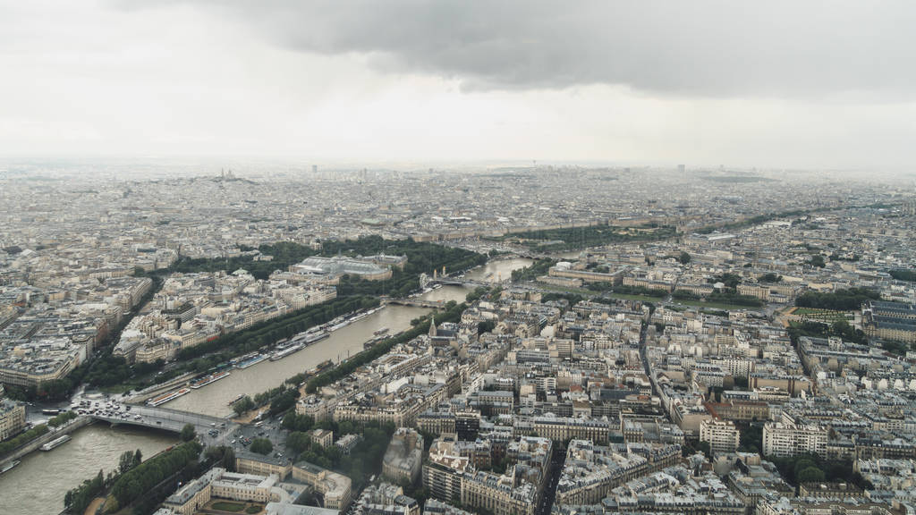 View of the city of Paris, France from top of Eiffel Tower on a