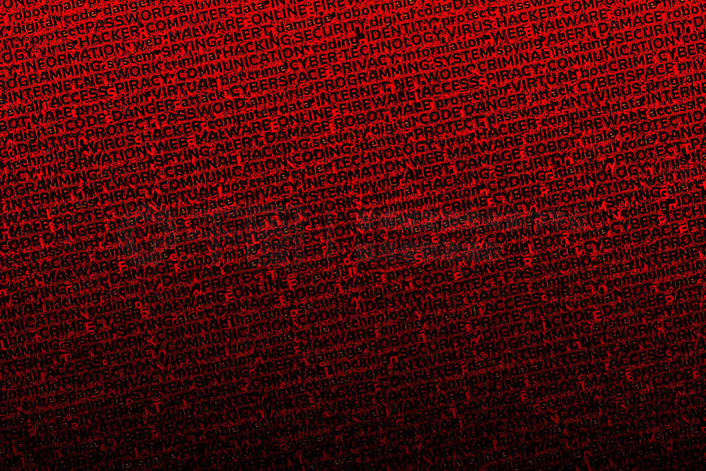 Blood-red bright background consisting of terms on the topic of