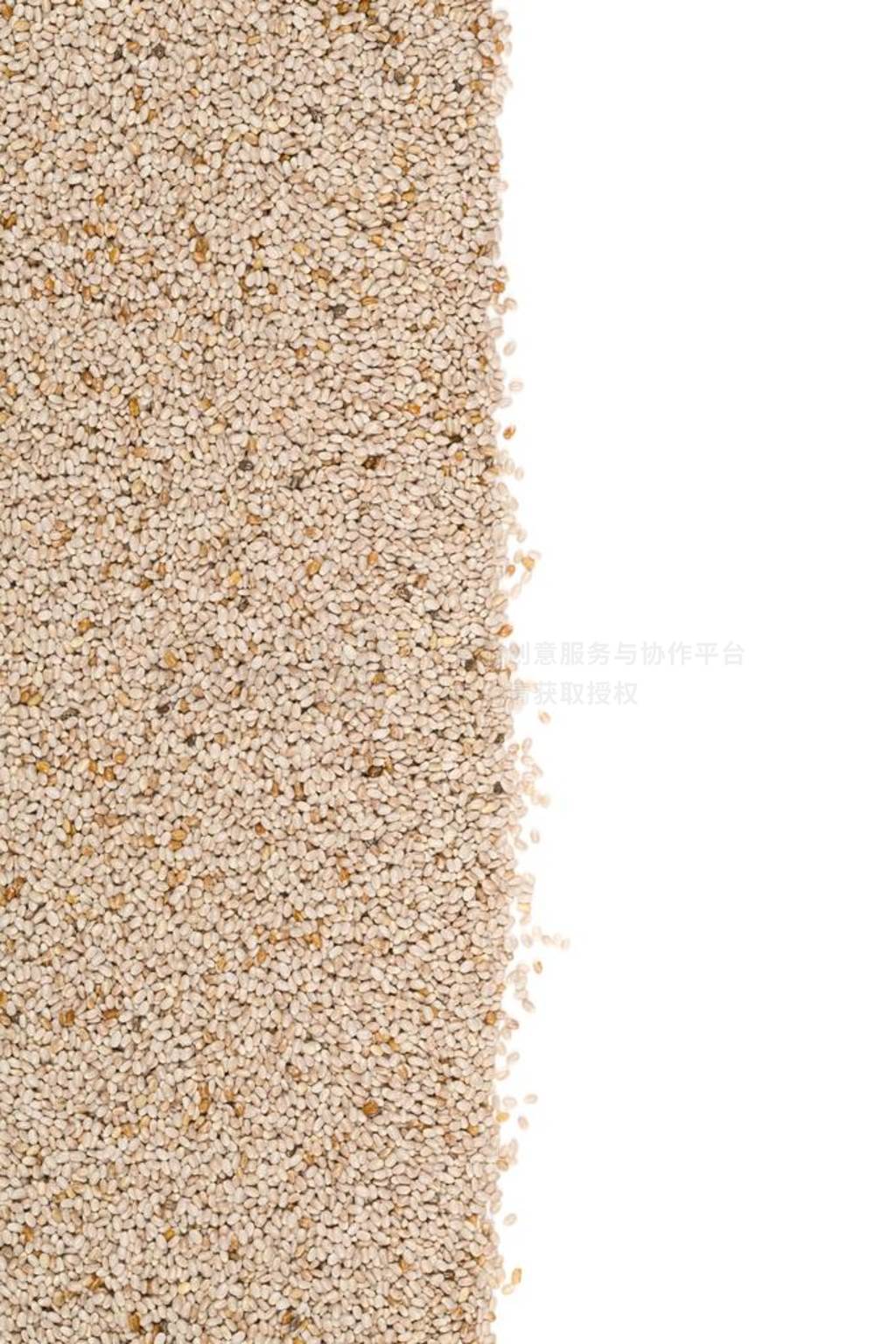 Whole, organic white chia seeds texture border top view