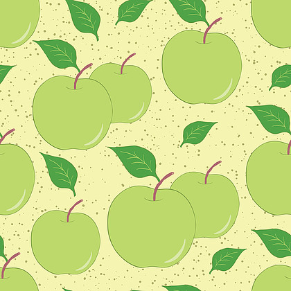 水果无缝手绘制的背景用青苹果和树叶