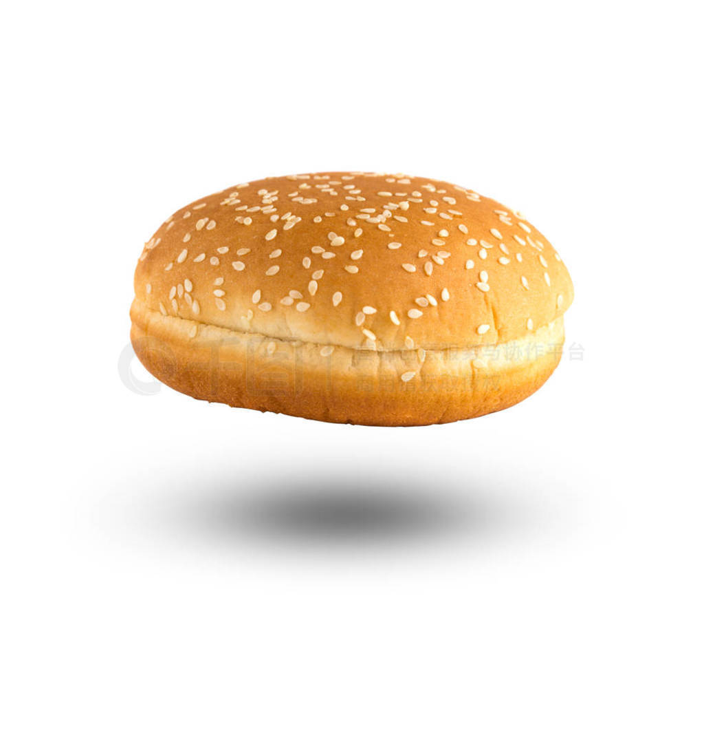 Burger bun on a white background. Bun cut in half close up on a