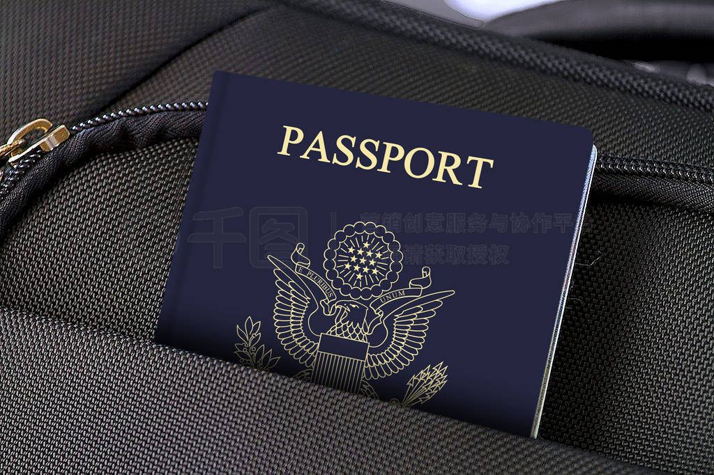 Close up of United States of America Passport in Black Suitcase