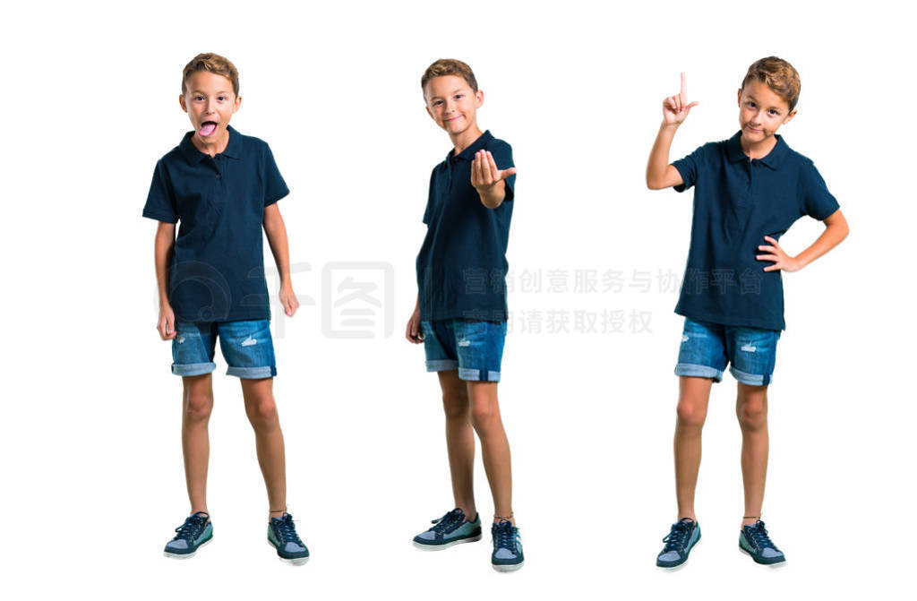 Set of Little boy presenting and inviting to come, counting one