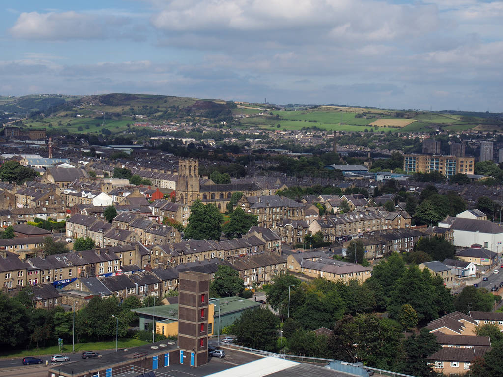 panoramic ariel view of halifax town in west yorkshire with the